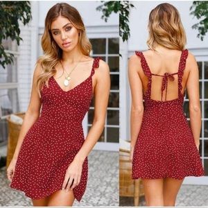 Red & White Polka Dot Chiffon Mini Dress Small